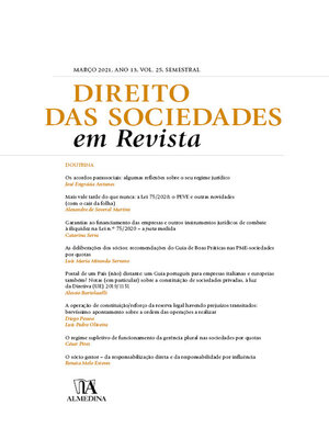cover image of Direito das Sociedades em Revista--Março 2021, Ano XIII, Volume 25, Semestral